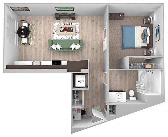 Floor plan for studio, 1 bath, 717 sqft